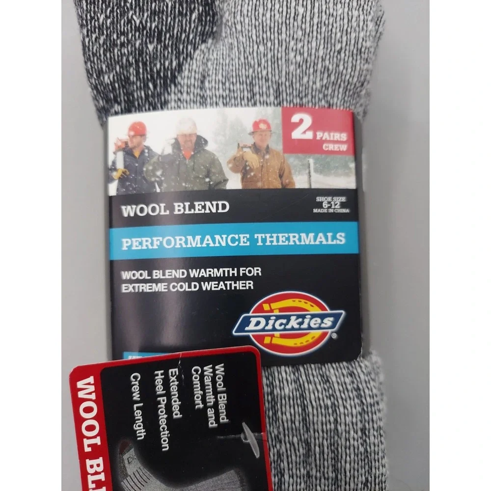 2 pair Dickies Socks Men Wool Blend Performance Thermal Crew Length Cold Weather